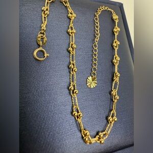 18K Solid Yellow Gold Mini Paperclip with Beads Bracelet (6.75"-9.0" inches)